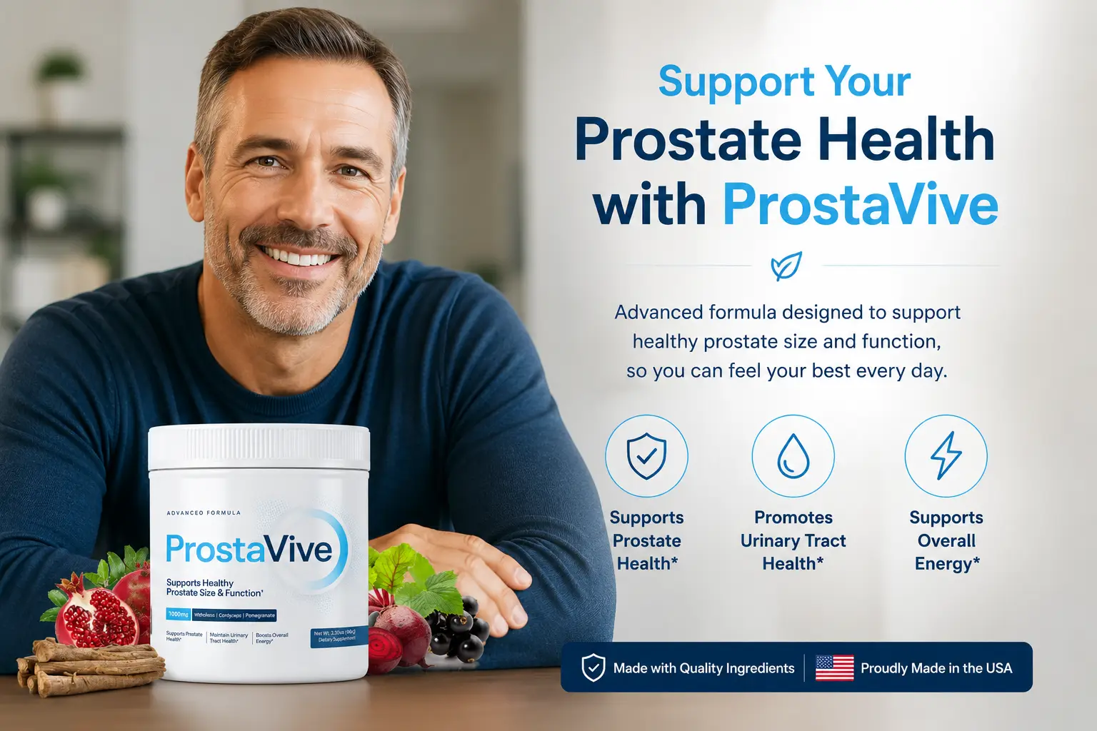 ProstaVive supplement powder — three containers displayed together